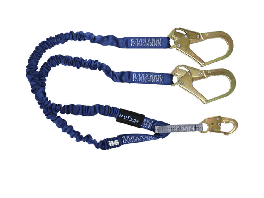 FallTech® 4 1/2′ to 6′ ElasTech® Energy Absorbing Lanyard, Double-leg with Steel Connectors – 8240Y3