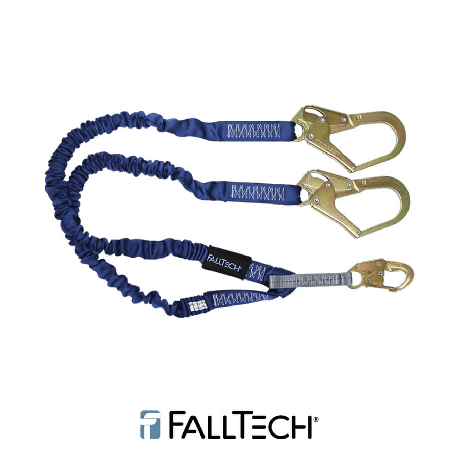 FallTech® 4 1/2′ to 6′ ElasTech® Energy Absorbing Lanyard, Double-leg with Steel Connectors – 8240Y3