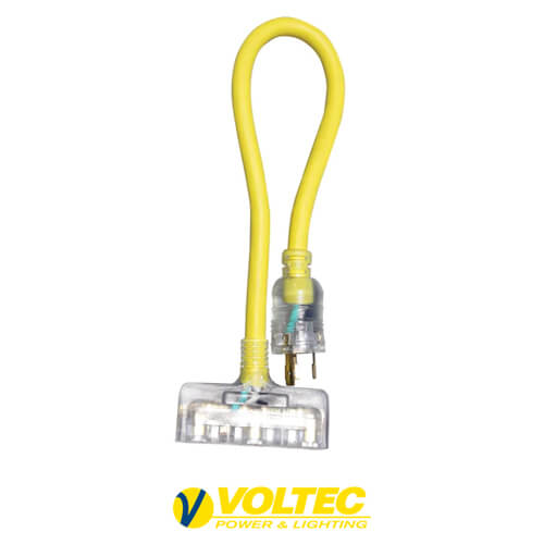 VOLTEC 2′ 3-Outlet LOCKING Adapter with Lighted Power Block 12 Gauge SJTW
