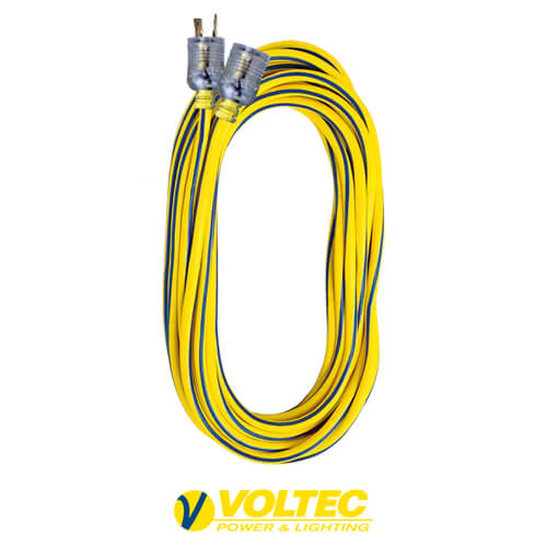 VOLTEC 100′ Locking Extension Cord Yellow 12/3 SJTW