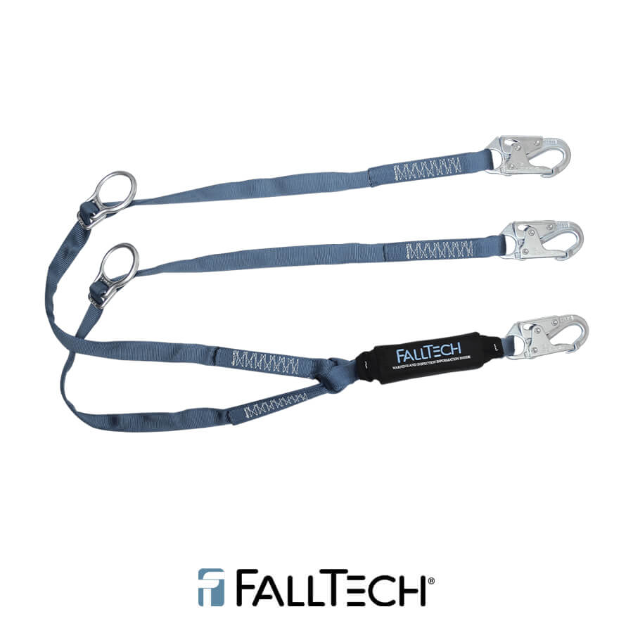 FallTech® 6′ ViewPack® Energy Absorbing Lanyard, Double-leg with Steel Snap Hooks – 826082D
