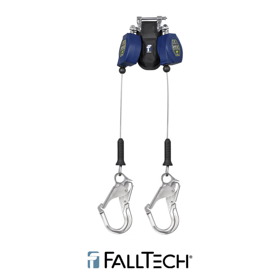 FallTech® 8′ FT-X™ Cable Class 2 Leading Edge Personal SRL, Twin-leg with Aluminum Rebar Hooks – 82808TP5