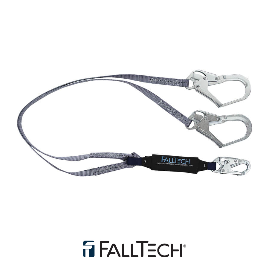 FallTech® 6′ ViewPack® Energy Absorbing Lanyard, Double-leg with Steel Connectors – 826073