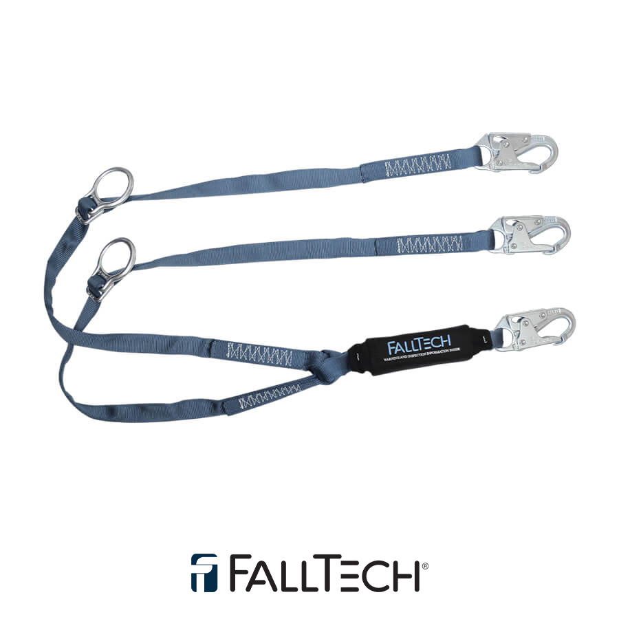 FallTech® 6′ ViewPack® Energy Absorbing Tie-Back Lanyard, Double-leg with Steel Snap Hooks – 826082D