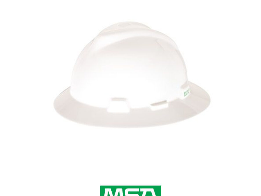 MSA V-Gard® Slotted Full-Brim Hat, White, w/Staz-On Suspension – 454733