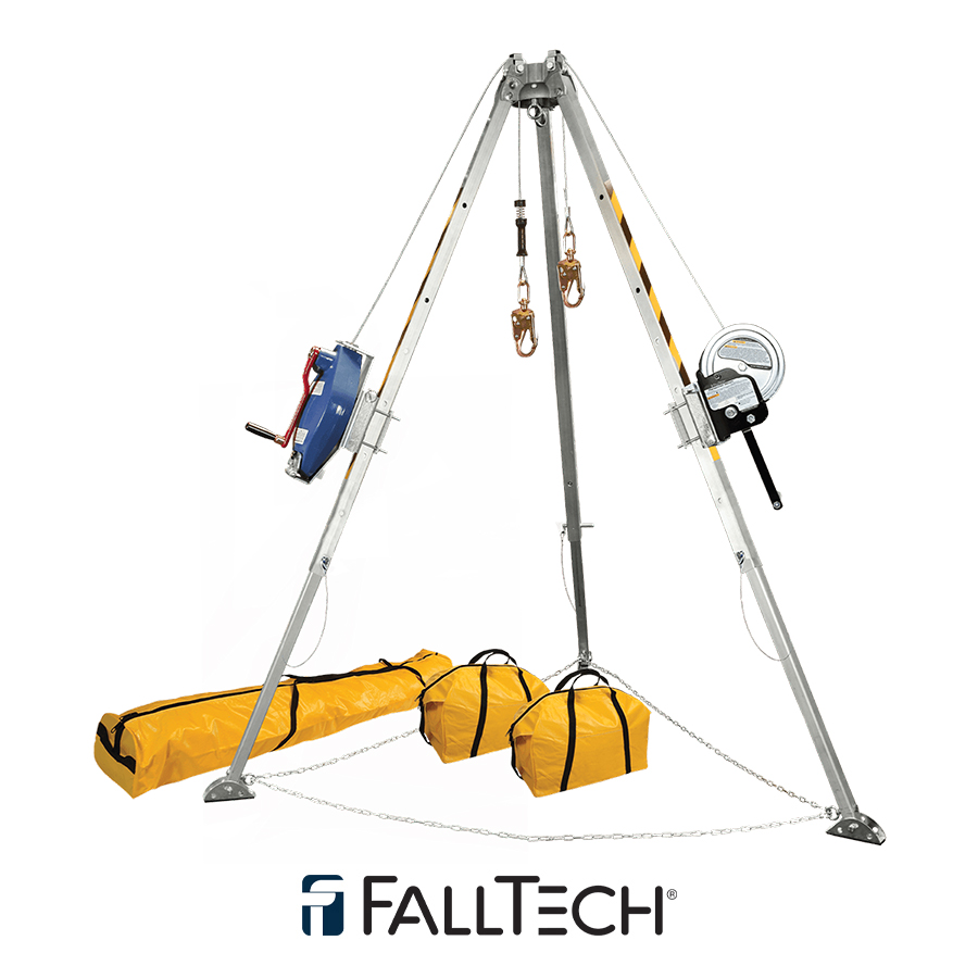 FallTech® 8′ Confined Space Tripod System with 60′ Galvanized Steel SRL-R and Personnel Winch 7509