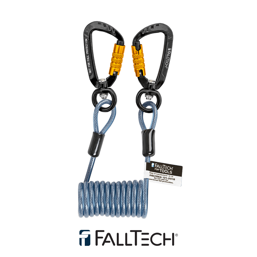 FallTech® 2 lb Premium Tool Tether with Stretch Coil Coated Wire and Dual Swivel Aluminum Carabiners 5212A1